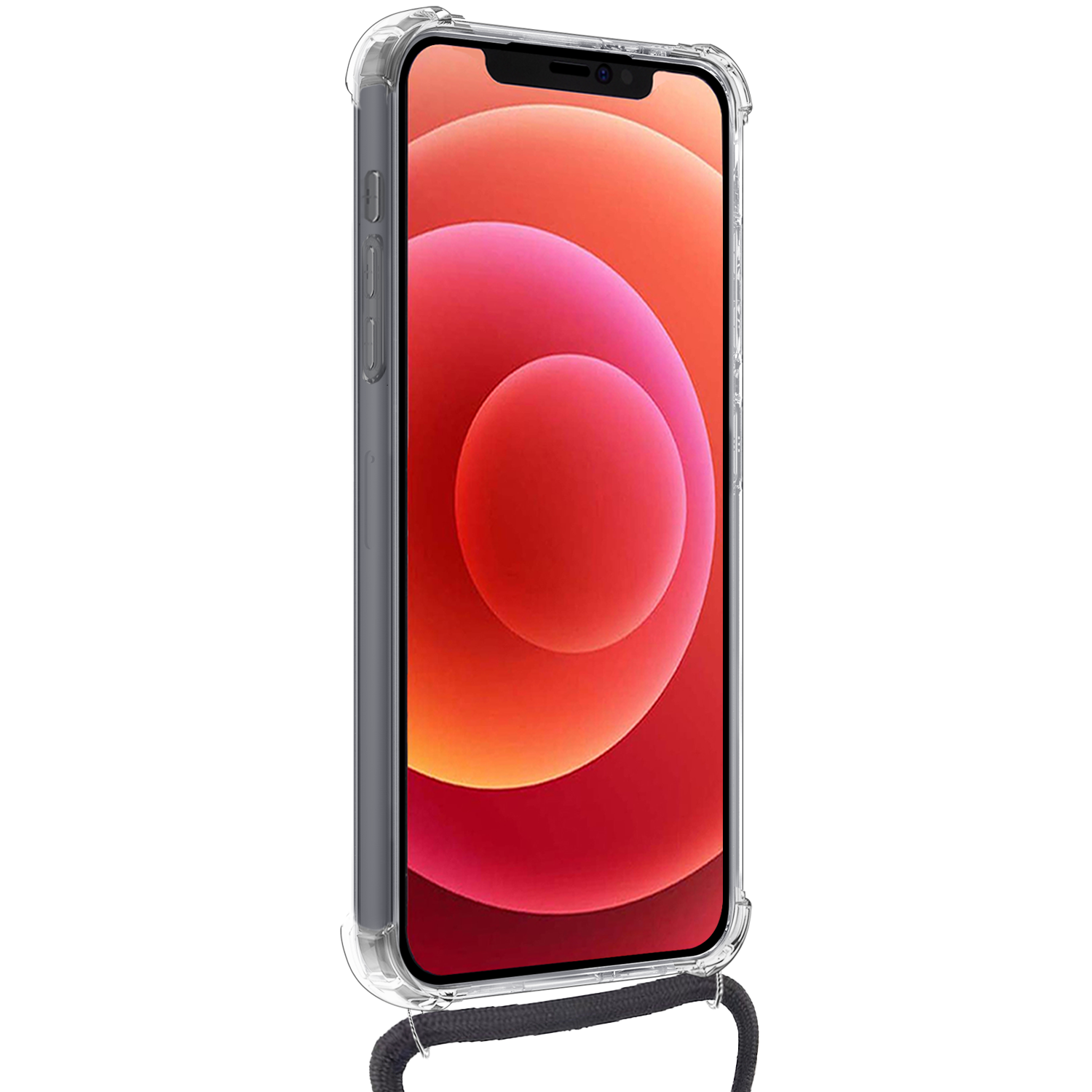 BASEY. Hoes Geschikt voor iPhone 12 Hoesje Pas Houder Shock Proof Case Hoes Met Koord - Hoesje Geschikt voor iPhone 12 Hoes Met Telefoonkoord Pasjeshouder Cover - Transparant
