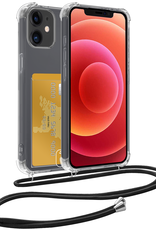 BASEY. Hoes Geschikt voor iPhone 12 Hoesje Pas Houder Shock Proof Case Hoes Met Koord - Hoesje Geschikt voor iPhone 12 Hoes Met Telefoonkoord Pasjeshouder Cover - Transparant