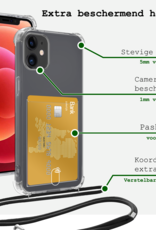 BASEY. Hoes Geschikt voor iPhone 12 Hoesje Pas Houder Shock Proof Case Hoes Met Koord - Hoesje Geschikt voor iPhone 12 Hoes Met Telefoonkoord Pasjeshouder Cover - Transparant