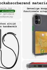 BASEY. Hoes Geschikt voor iPhone 12 Hoesje Pas Houder Shock Proof Case Hoes Met Koord - Hoesje Geschikt voor iPhone 12 Hoes Met Telefoonkoord Pasjeshouder Cover - Transparant