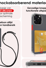 NoXx Hoes Geschikt voor iPhone 11 Pro Max Hoesje Pasjeshouder Cover Met Koord Shock Proof Case Siliconen Hoes Met Telefoonkoord en Kaarthouder Met Screenprotector - Transparant