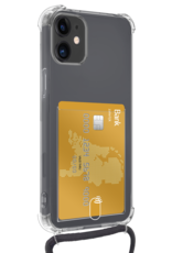 NoXx Hoes Geschikt voor iPhone 11 Hoesje Pasjeshouder Cover Met Koord Shock Proof Case Siliconen Hoes Met Telefoonkoord en Kaarthouder Met 2x Screenprotector - Transparant