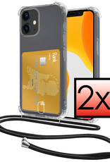 NoXx Hoes Geschikt voor iPhone 11 Hoesje Pasjeshouder Cover Met Koord Shock Proof Case Siliconen Hoes Met Telefoonkoord en Kaarthouder - Transparant - 2 PACK