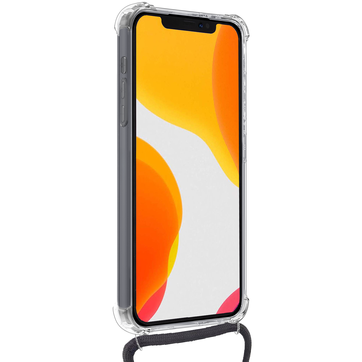 NoXx Hoes Geschikt voor iPhone 11 Hoesje Pasjeshouder Cover Met Koord Shock Proof Case Siliconen Hoes Met Telefoonkoord en Kaarthouder - Transparant