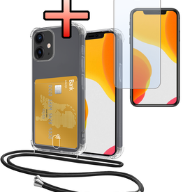 NoXx NoXx iPhone 12 Mini Hoesje Pashouder met Koord Met Screenprotector