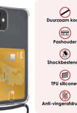 NoXx Hoes Geschikt voor iPhone 12 Hoesje Pasjeshouder Cover Met Koord Shock Proof Case Siliconen Hoes Met Telefoonkoord en Kaarthouder Met 2x Screenprotector - Transparant