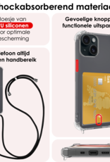 NoXx Hoes Geschikt voor iPhone 13 Mini Hoesje Pasjeshouder Cover Met Koord Shock Proof Case Siliconen Hoes Met Telefoonkoord en Kaarthouder - Transparant