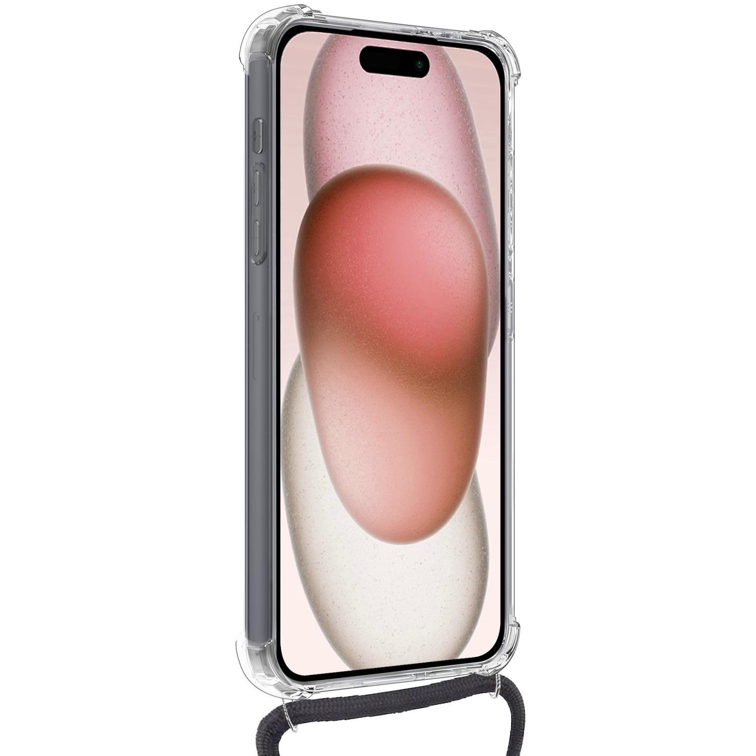 NoXx Hoes Geschikt voor iPhone 13 Mini Hoesje Pasjeshouder Cover Met Koord Shock Proof Case Siliconen Hoes Met Telefoonkoord en Kaarthouder - Transparant