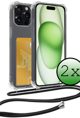 BASEY. Hoes Geschikt voor iPhone 13 Pro Hoesje Pas Houder Shock Proof Case Hoes Met Koord - Hoesje Geschikt voor iPhone 13 Pro Hoes Met Telefoonkoord Pasjeshouder Cover - Transparant - 2 Stuks