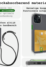 BASEY. Hoes Geschikt voor iPhone 13 Mini Hoesje Pas Houder Shock Proof Case Hoes Met Koord Met Screenprotector - Hoesje Geschikt voor iPhone 13 Mini Hoes Met Telefoonkoord Pasjeshouder Cover - Transparant