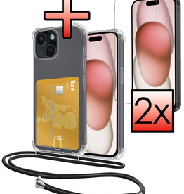 NoXx NoXx iPhone 14 Plus Hoesje Pashouder met Koord Met 2x Screenprotector
