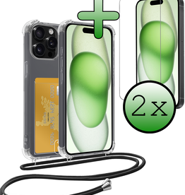 BASEY. BASEY. iPhone 14 Pro Max Hoesje Pashouder met Koord Met 2x Screenprotector
