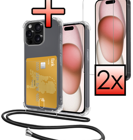 NoXx NoXx iPhone 15 Pro Hoesje Pashouder met Koord Met 2x Screenprotector