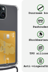 BASEY. Hoes Geschikt voor iPhone 14 Plus Hoesje Pas Houder Shock Proof Case Hoes Met Koord Met Screenprotector - Hoesje Geschikt voor iPhone 14 Plus Hoes Met Telefoonkoord Pasjeshouder Cover - Transparant