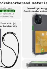 BASEY. Hoes Geschikt voor iPhone 14 Hoesje Pas Houder Shock Proof Case Hoes Met Koord Met 2x Screenprotector - Hoesje Geschikt voor iPhone 14 Hoes Met Telefoonkoord Pasjeshouder Cover - Transparant