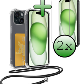 BASEY. BASEY. iPhone 15 Hoesje Pashouder met Koord Met 2x Screenprotector