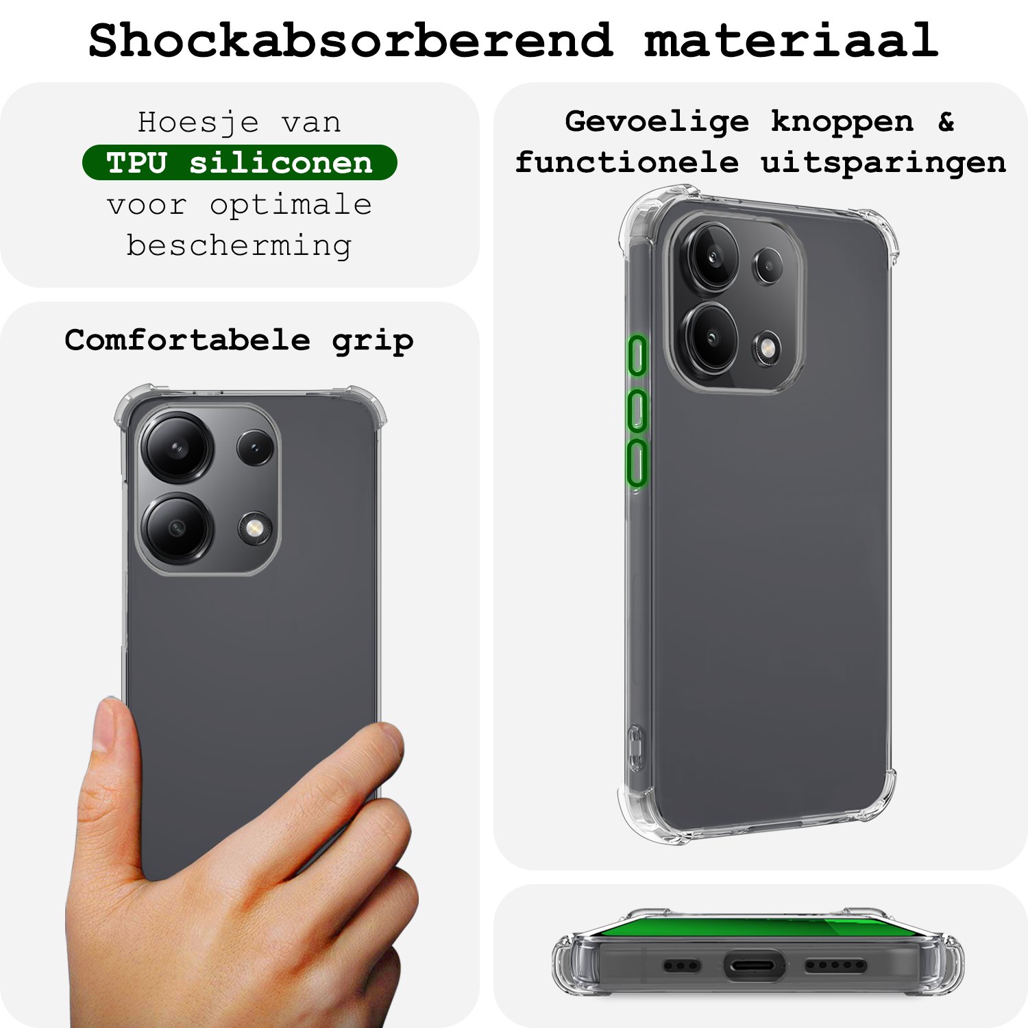 BASEY. Hoes Geschikt voor Xiaomi Redmi Note 13 4G Hoesje Shock Proof Case Hoes Siliconen - Hoesje Geschikt voor Xiaomi Redmi Note 13 4G Hoes Cover Shockproof - Transparant