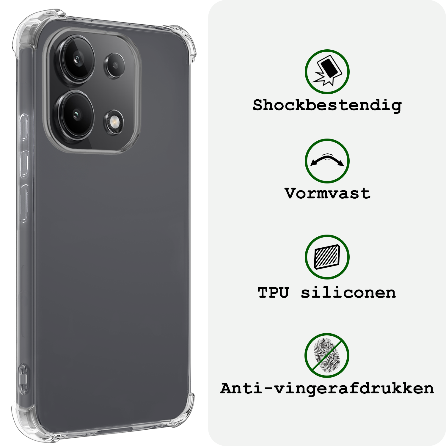 BASEY. Hoes Geschikt voor Xiaomi Redmi Note 13 4G Hoesje Shock Proof Case Hoes Siliconen - Hoesje Geschikt voor Xiaomi Redmi Note 13 4G Hoes Cover Shockproof - Transparant - 2 Stuks