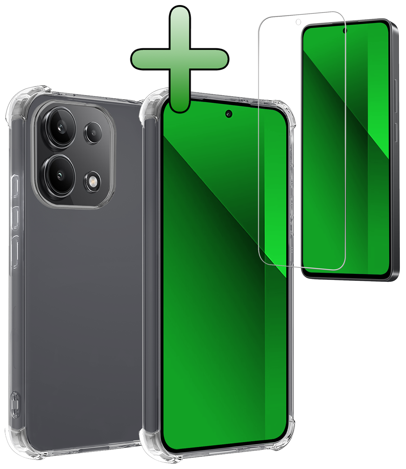 BASEY. Hoes Geschikt voor Xiaomi Redmi Note 13 4G Hoesje Shock Proof Case Hoes Siliconen Met Screenprotector - Hoesje Geschikt voor Xiaomi Redmi Note 13 4G Hoes Cover Shockproof - Transparant