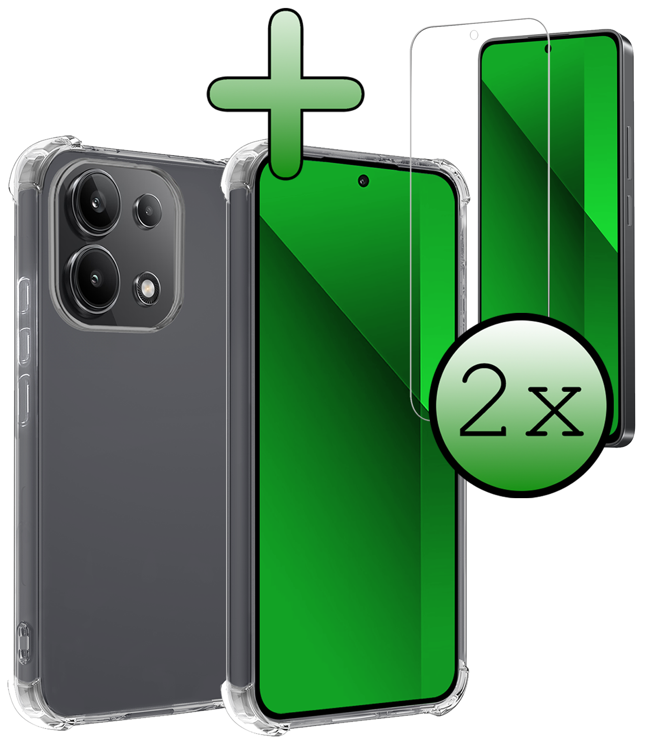 BASEY. Hoes Geschikt voor Xiaomi Redmi Note 13 4G Hoesje Shock Proof Case Hoes Siliconen Met 2x Screenprotector - Hoesje Geschikt voor Xiaomi Redmi Note 13 4G Hoes Cover Shockproof - Transparant