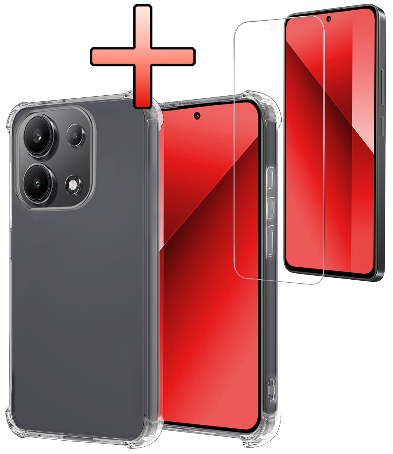 NoXx Hoes Geschikt voor Xiaomi Redmi Note 13 4G Hoesje Siliconen Cover Shock Proof Back Case Shockproof Hoes Met Screenprotector - Transparant
