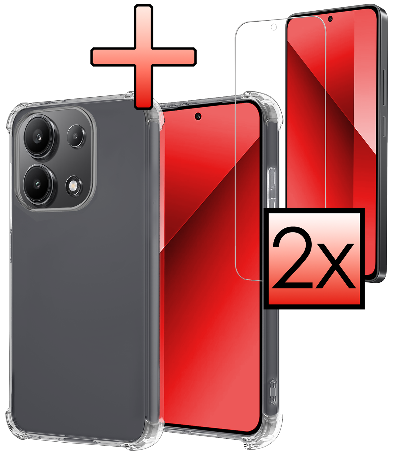 NoXx Hoes Geschikt voor Xiaomi Redmi Note 13 4G Hoesje Siliconen Cover Shock Proof Back Case Shockproof Hoes Met 2x Screenprotector - Transparant