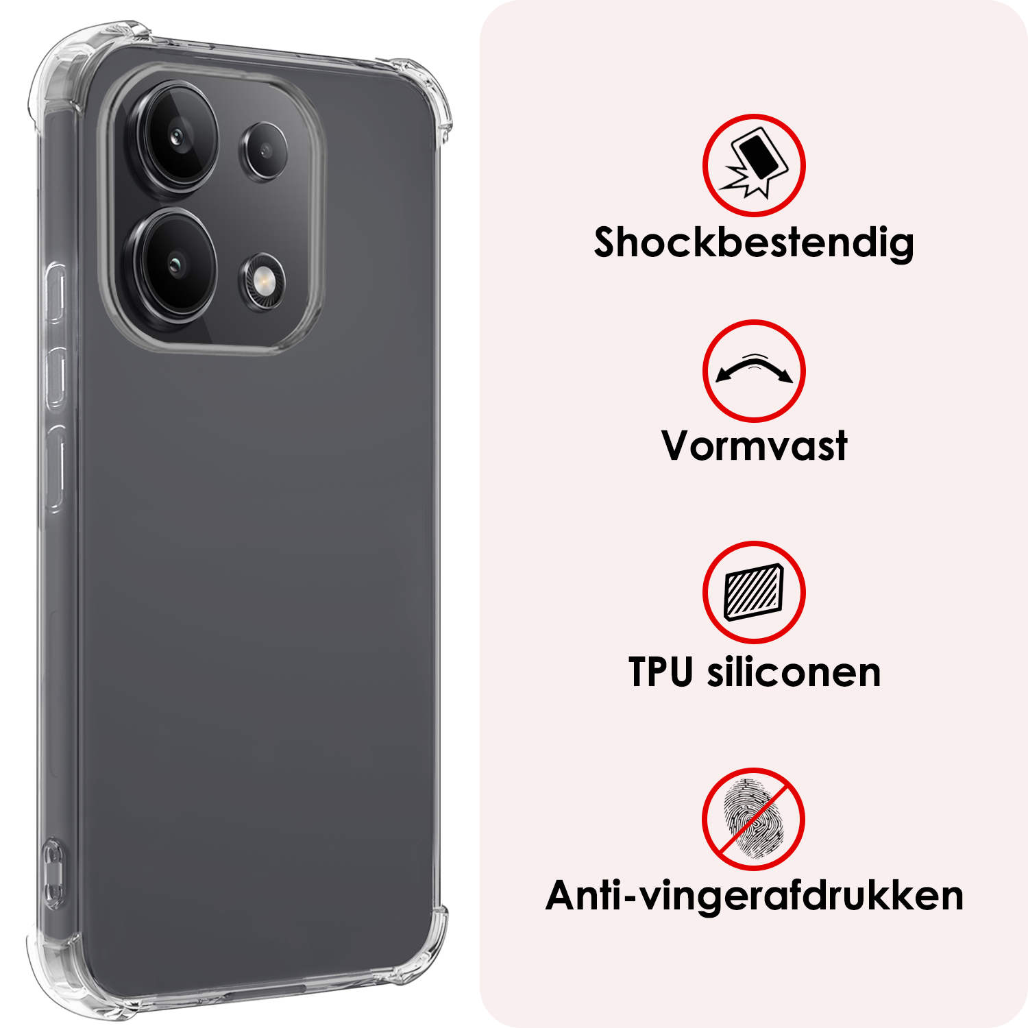 NoXx Hoes Geschikt voor Xiaomi Redmi Note 13 4G Hoesje Siliconen Cover Shock Proof Back Case Shockproof Hoes Met 2x Screenprotector - Transparant