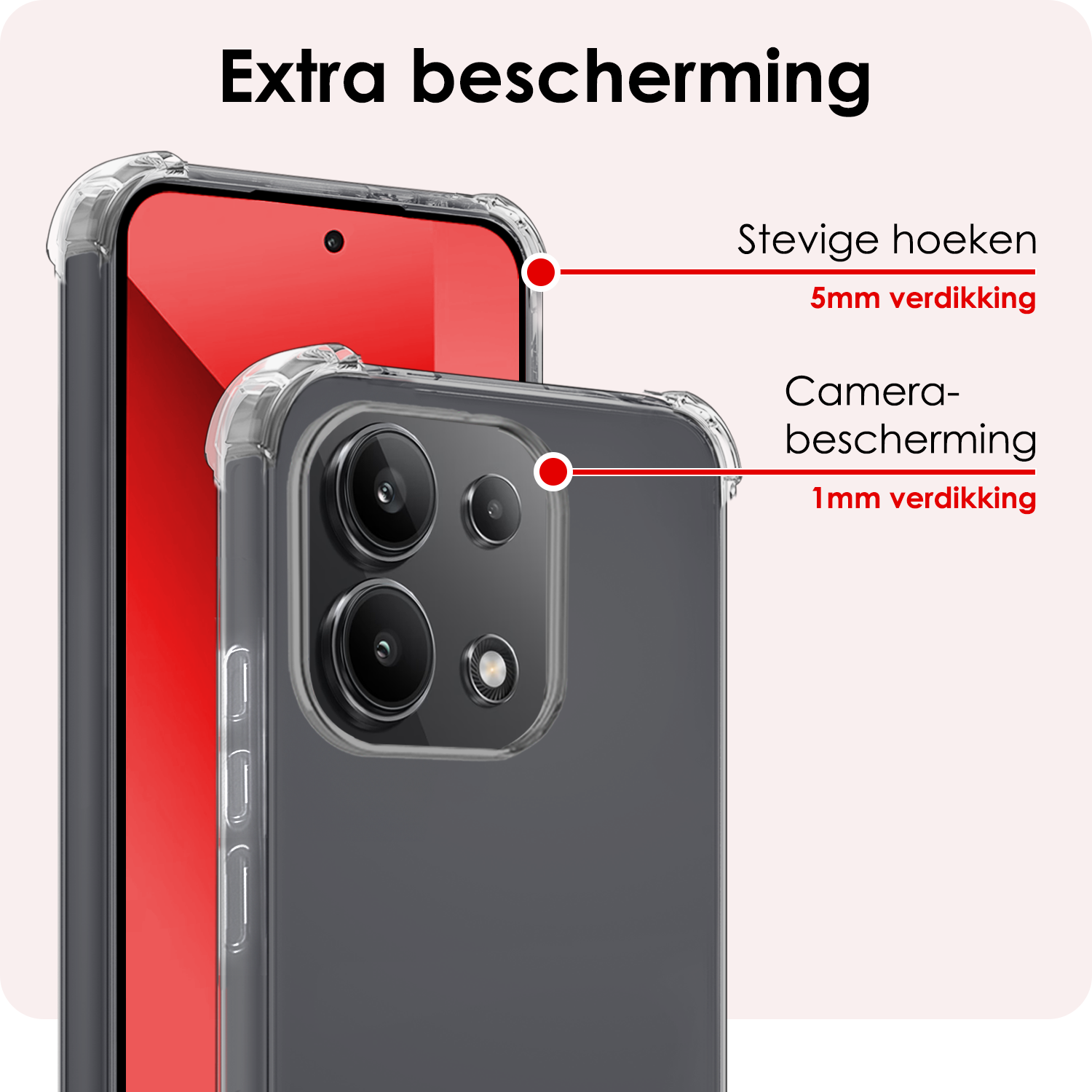 NoXx Hoes Geschikt voor Xiaomi Redmi Note 13 4G Hoesje Siliconen Cover Shock Proof Back Case Shockproof Hoes Met 2x Screenprotector - Transparant
