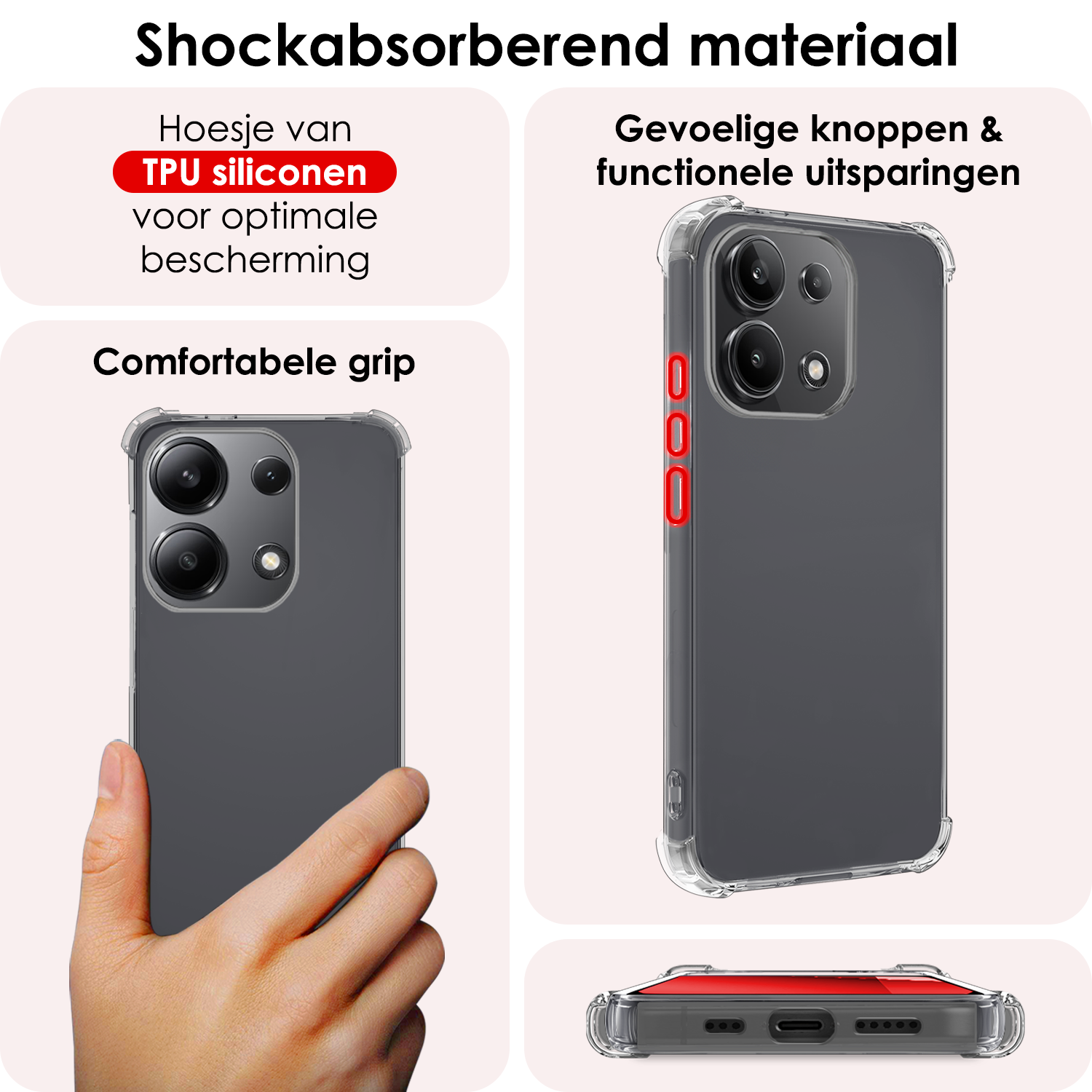 NoXx Hoes Geschikt voor Xiaomi Redmi Note 13 4G Hoesje Siliconen Cover Shock Proof Back Case Shockproof Hoes Met 2x Screenprotector - Transparant