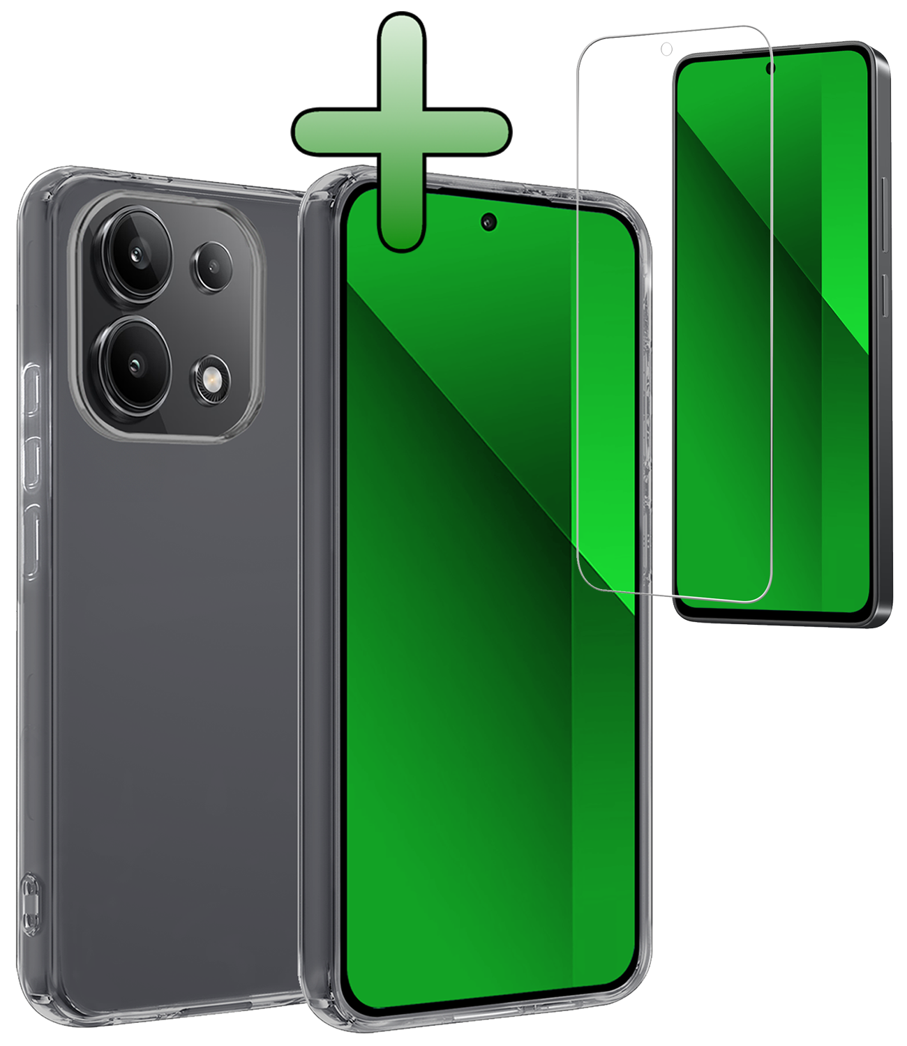 BASEY. Hoes Geschikt voor Xiaomi Redmi Note 13 4G Hoesje Siliconen Back Cover Case Met Screenprotector - Hoesje Geschikt voor Xiaomi Redmi Note 13 4G Hoes Cover Hoesje - Transparant