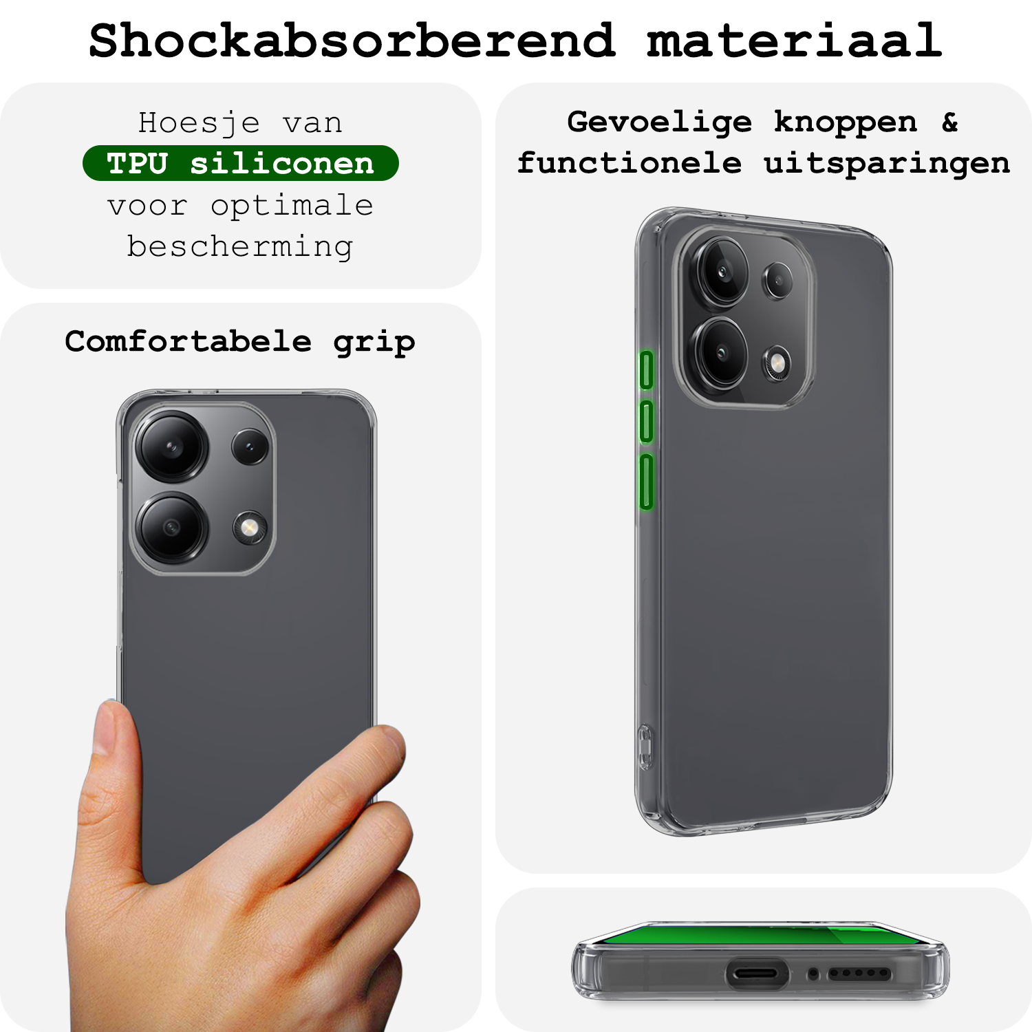 BASEY. Hoes Geschikt voor Xiaomi Redmi Note 13 4G Hoesje Siliconen Back Cover Case Met Screenprotector - Hoesje Geschikt voor Xiaomi Redmi Note 13 4G Hoes Cover Hoesje - Transparant
