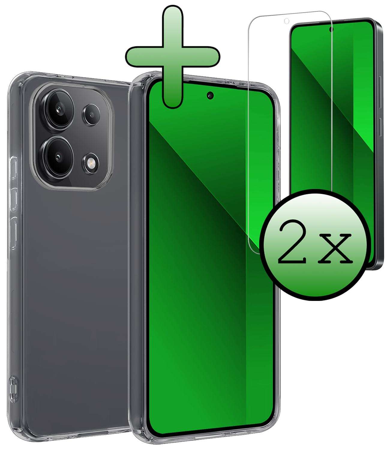 BASEY. Hoes Geschikt voor Xiaomi Redmi Note 13 4G Hoesje Siliconen Back Cover Case Met 2x Screenprotector - Hoesje Geschikt voor Xiaomi Redmi Note 13 4G Hoes Cover Hoesje - Transparant