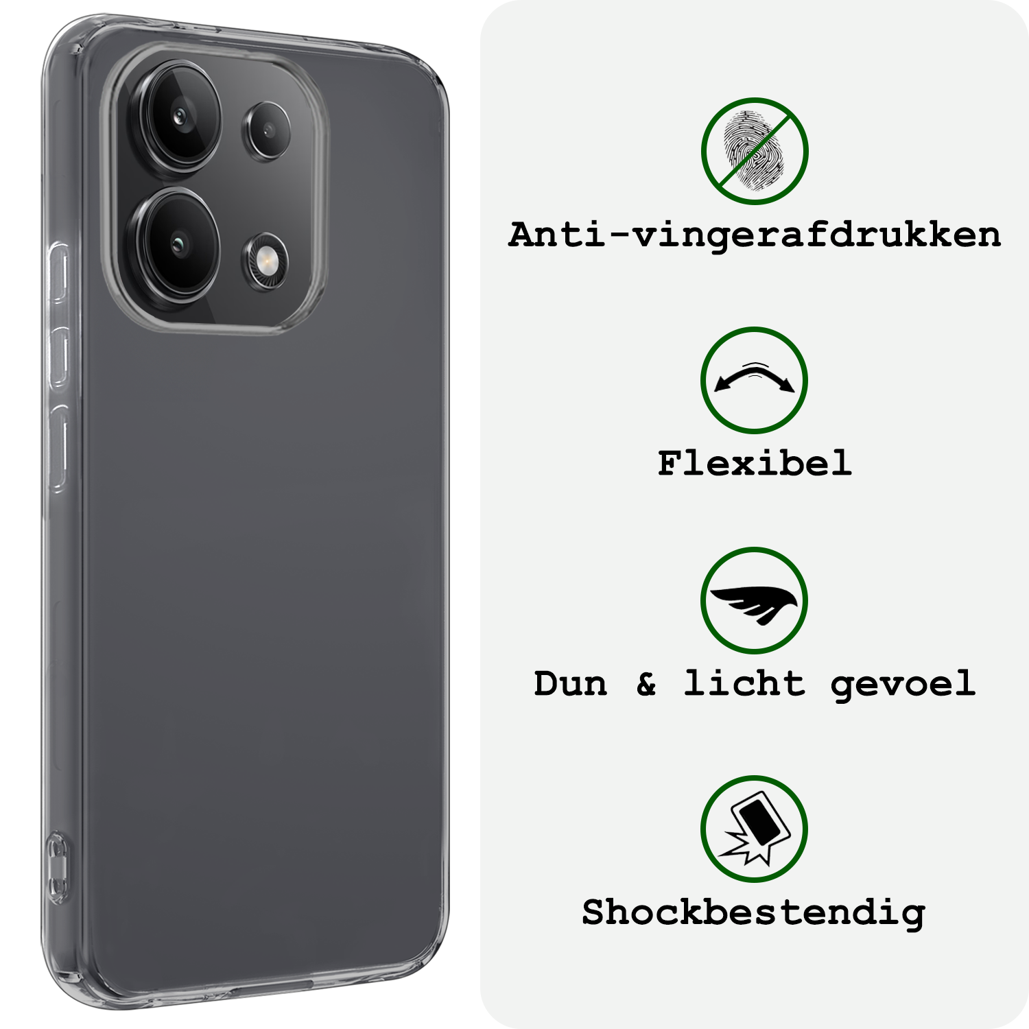 BASEY. Hoes Geschikt voor Xiaomi Redmi Note 13 4G Hoesje Siliconen Back Cover Case Met 2x Screenprotector - Hoesje Geschikt voor Xiaomi Redmi Note 13 4G Hoes Cover Hoesje - Transparant