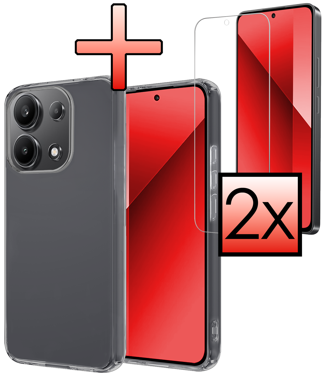 NoXx Hoes Geschikt voor Xiaomi Redmi Note 13 4G Hoesje Cover Siliconen Back Case Hoes Met 2x Screenprotector - Transparant
