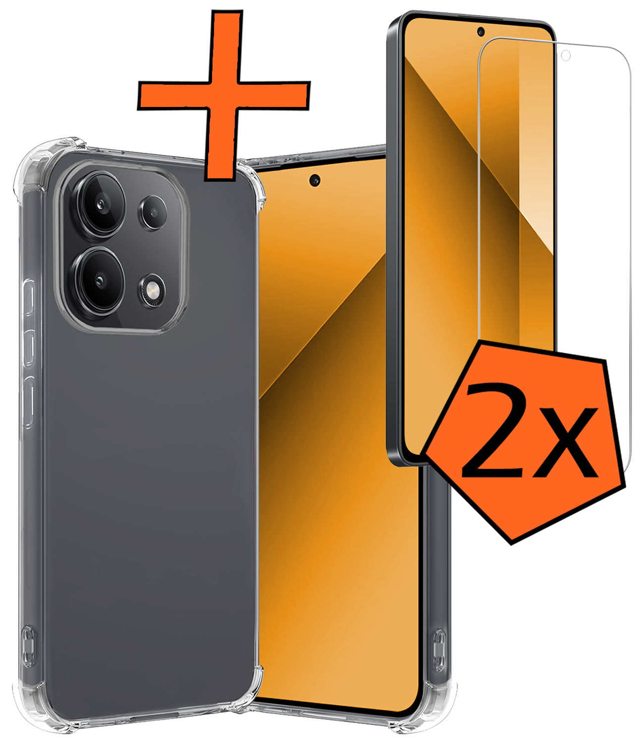 Nomfy Hoesje Geschikt voor Xiaomi Redmi Note 13 4G Hoesje Shock Proof Cover Case Shockproof Met 2x Screenprotector - Hoes Geschikt voor Xiaomi Redmi Note 13 4G Hoes Siliconen Back Case - Transparant