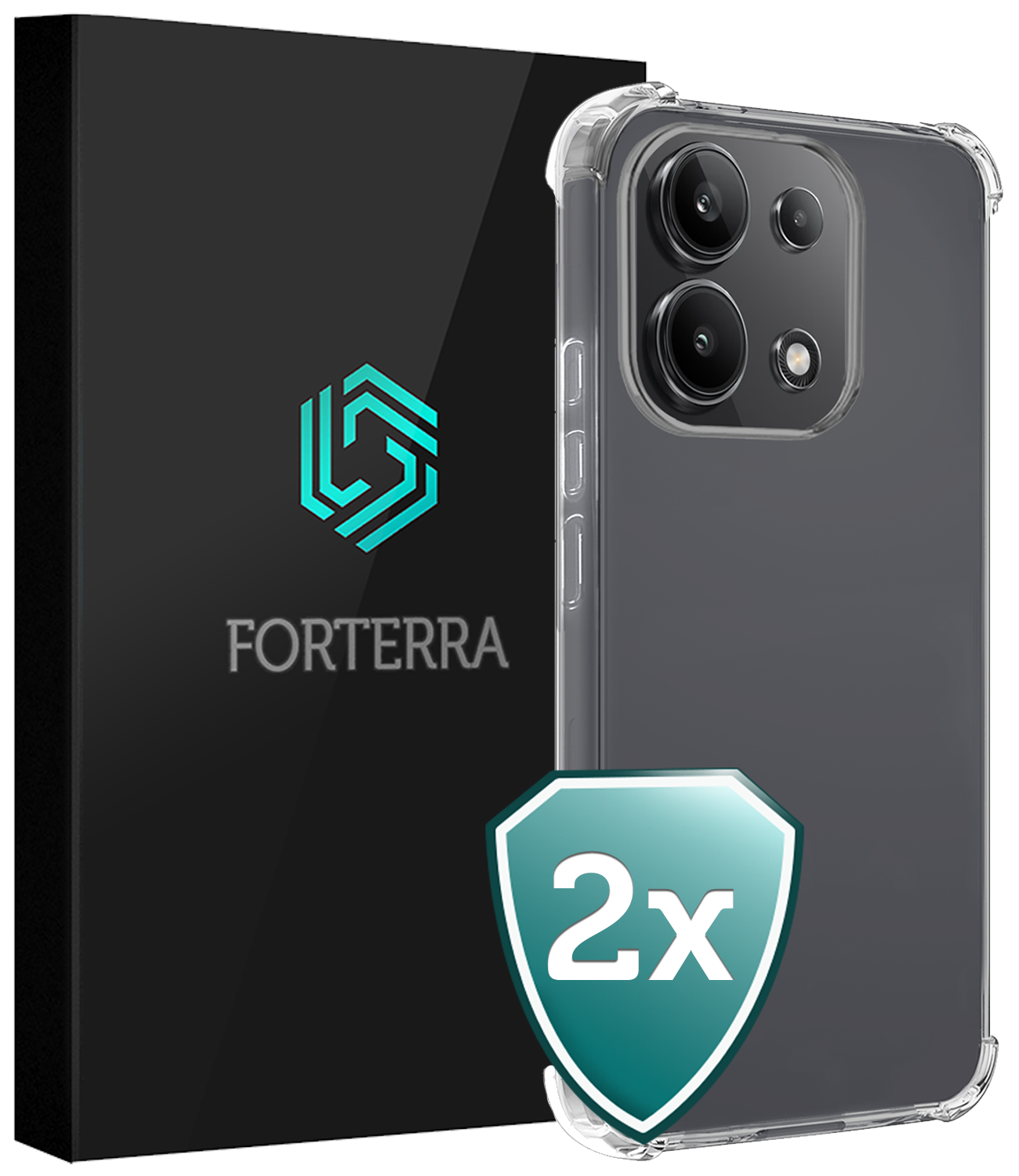 Forterra Hoesje Geschikt voor Xiaomi Redmi Note 13 4G Case Shockproof Siliconen Hoes - Hoes Geschikt voor Xiaomi Redmi Note 13 4G Hoesje Shock Proof Back Cover - Transparant - 2 PACK