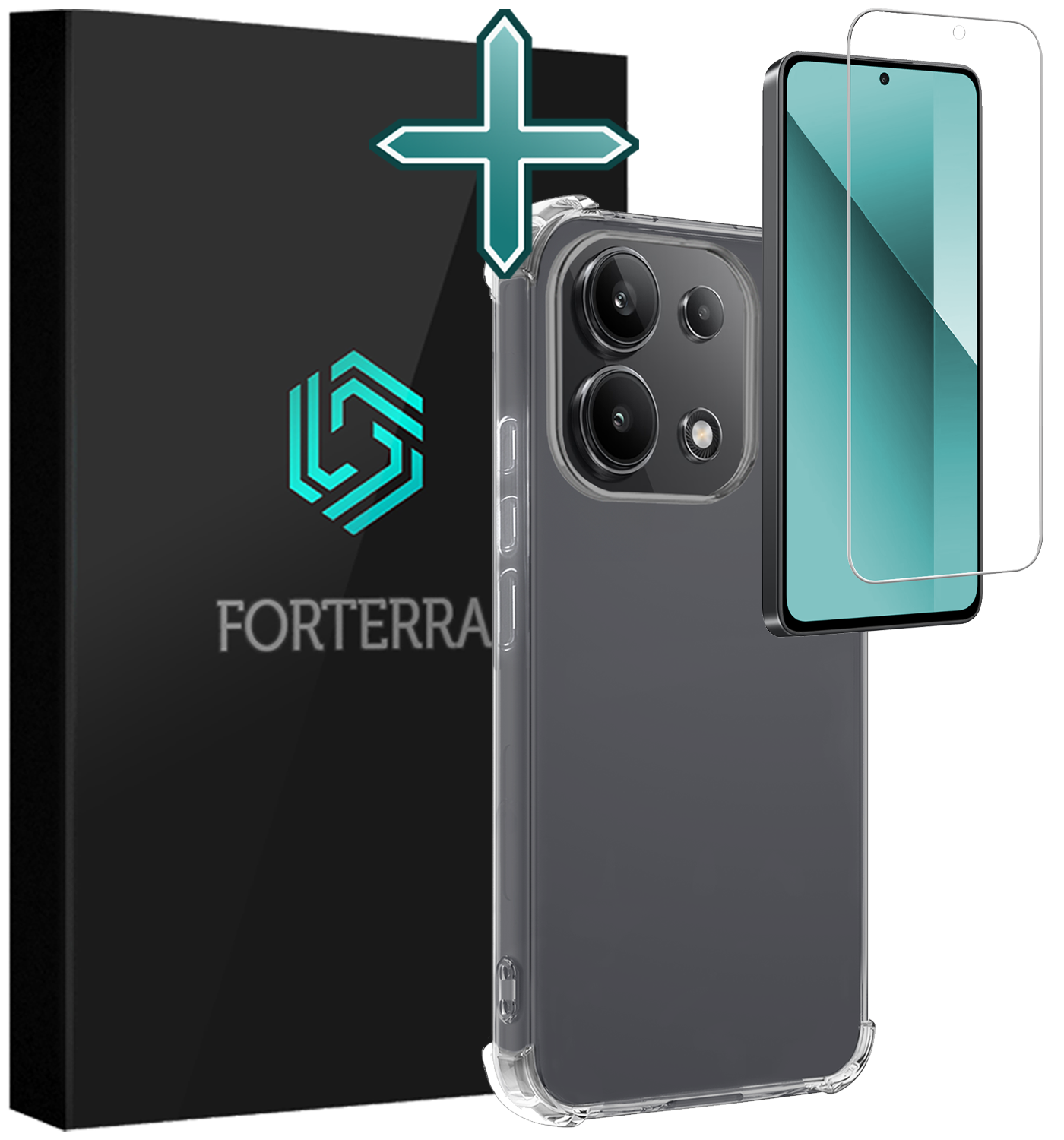 Forterra Hoesje Geschikt voor Xiaomi Redmi Note 13 4G Case Shockproof Siliconen Hoes Met Screenprotector - Hoes Geschikt voor Xiaomi Redmi Note 13 4G Hoesje Shock Proof Back Cover - Transparant