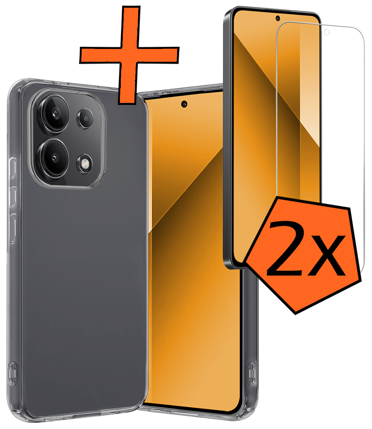 Nomfy Hoesje Geschikt voor Xiaomi Redmi Note 13 4G Hoesje Siliconen Cover Case Met 2x Screenprotector - Hoes Geschikt voor Xiaomi Redmi Note 13 4G Hoes Back Case - Transparant