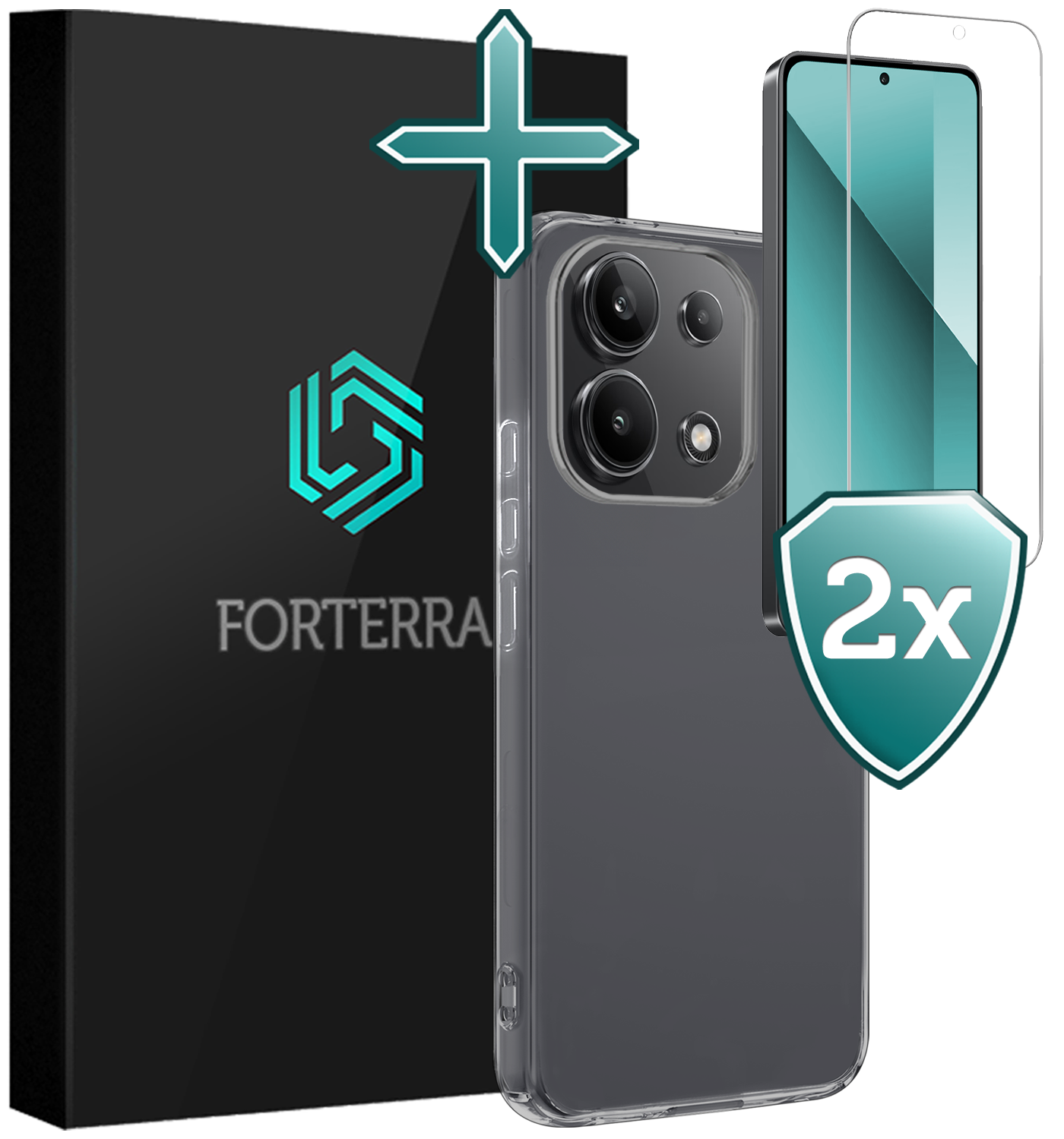Forterra Hoesje Geschikt voor Xiaomi Redmi Note 13 4G Case Siliconen Hoes Met 2x Screenprotector - Hoes Geschikt voor Xiaomi Redmi Note 13 4G Hoesje Back Cover - Transparant