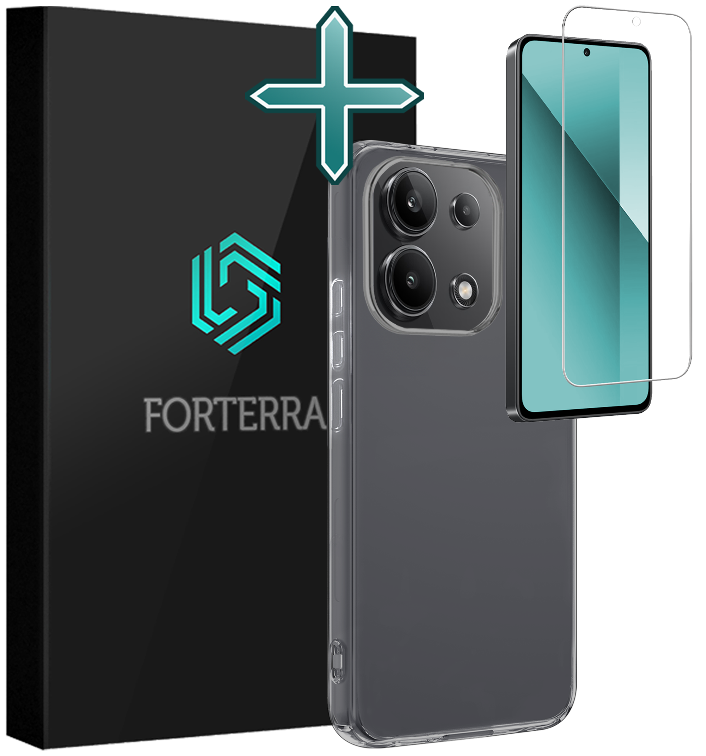 Forterra Hoesje Geschikt voor Xiaomi Redmi Note 13 4G Case Siliconen Hoes Met Screenprotector - Hoes Geschikt voor Xiaomi Redmi Note 13 4G Hoesje Back Cover - Transparant