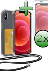 BASEY. Hoes Geschikt voor iPhone Xs Max Hoesje Pas Houder Shock Proof Case Hoes Met Koord Met 2x Screenprotector - Hoesje Geschikt voor iPhone Xs Max Hoes Met Telefoonkoord Pasjeshouder Cover - Transparant