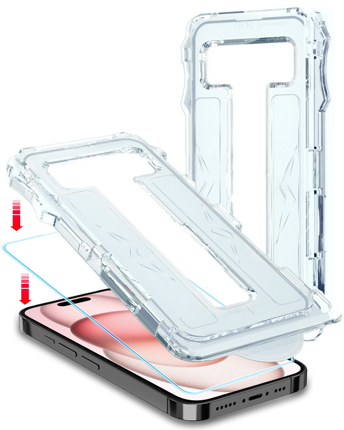 NoXx Screenprotector Geschikt voor iPhone 15 Screenprotector Met Montage Frame Hybrid Flexibel Glass Full Cover