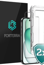 Forterra Screenprotector Geschikt voor iPhone 15 Screenprotector Met Installatie Kit Flexibel Hybrid Full Cover - Screen Protector Geschikt voor iPhone 15 Screenprotector Met Montage Frame Buigbaar Glas - 2 PACK