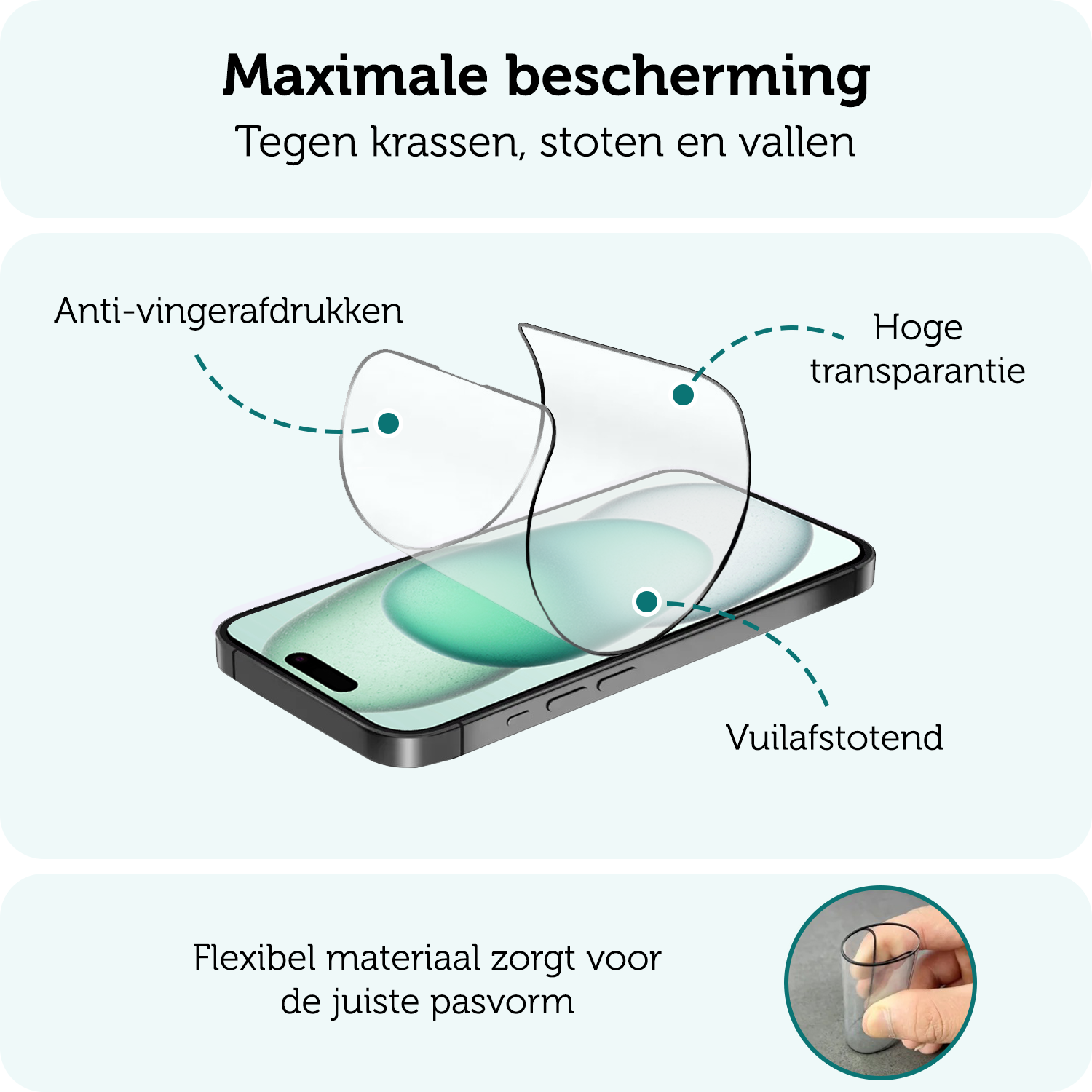 Forterra Screenprotector Geschikt voor iPhone 15 Screenprotector Met Installatie Kit Flexibel Hybrid Full Cover - Screen Protector Geschikt voor iPhone 15 Screenprotector Met Montage Frame Buigbaar Glas - 3 PACK