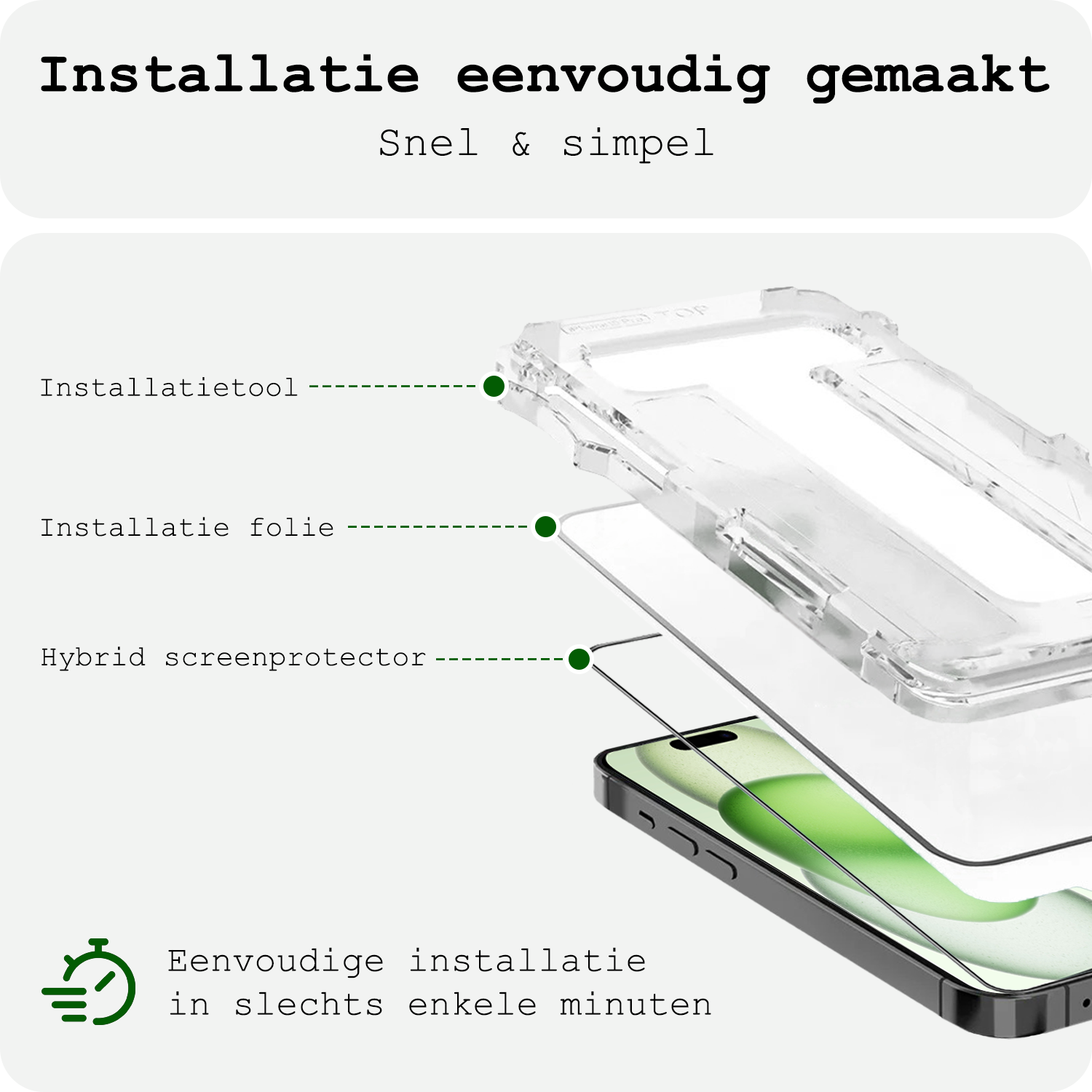 BASEY. Screenprotector Geschikt voor iPhone 15 Plus Screenprotector Met Montage Frame Beschermglas Flexibel Full Cover - Screenprotector Geschikt voor iPhone 15 Plus Screen Protector Met Installatie Kit Full Cover