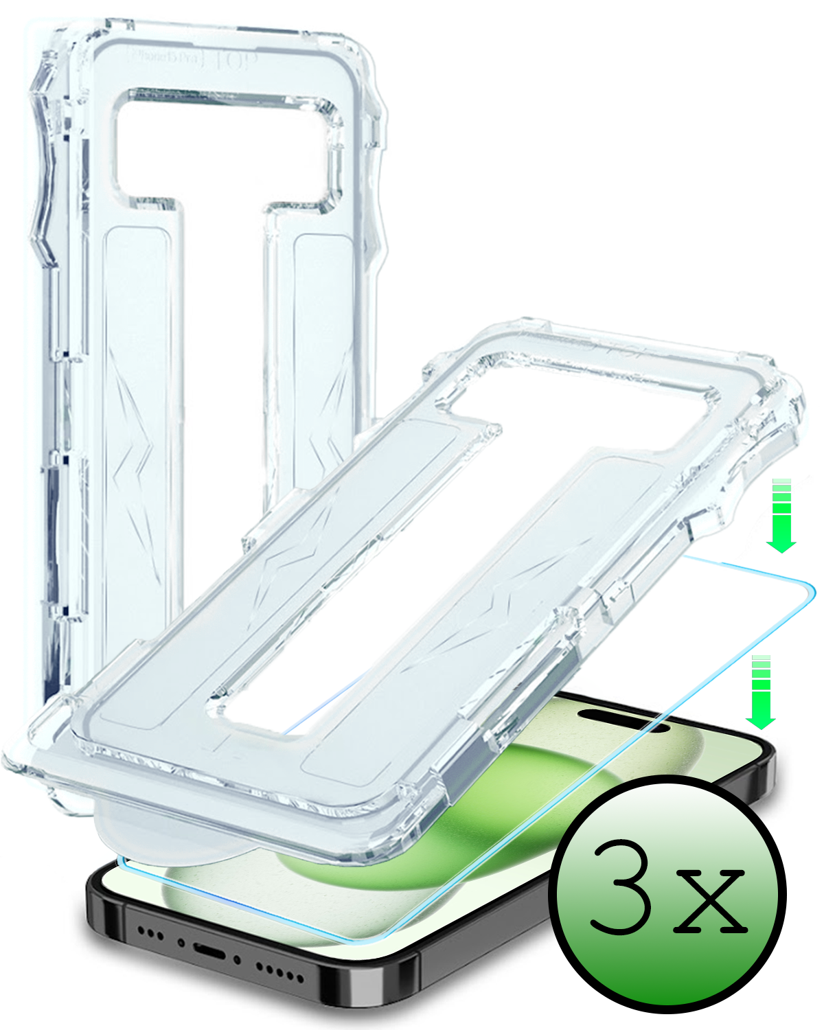 BASEY. Screenprotector Geschikt voor iPhone 15 Pro Screenprotector Met Montage Frame Beschermglas Flexibel Full Cover - Screenprotector Geschikt voor iPhone 15 Pro Screen Protector Met Installatie Kit Full Cover - 3 Stuks