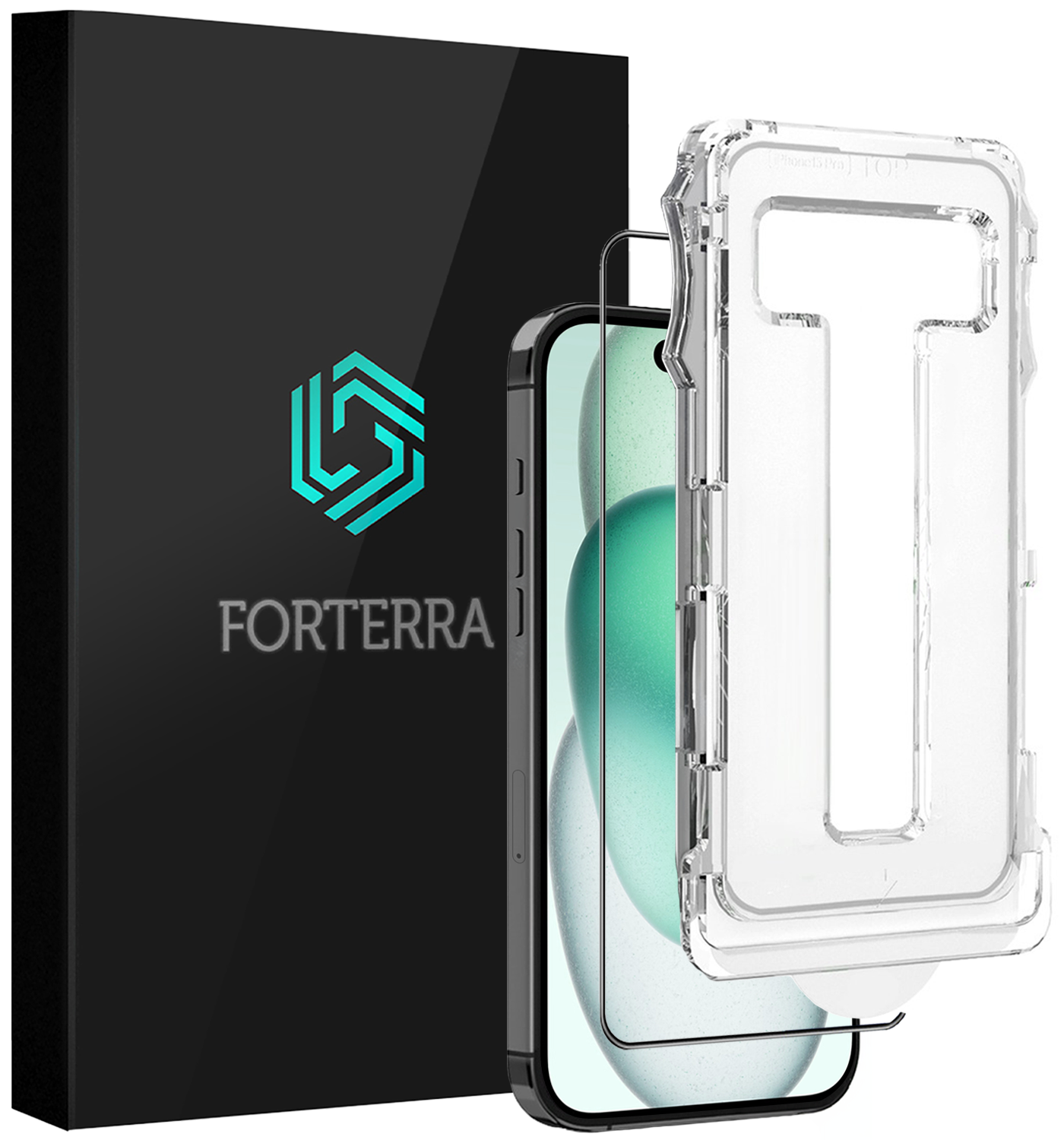 Forterra Screenprotector Geschikt voor iPhone 15 Pro Screenprotector Met Installatie Kit Flexibel Hybrid Full Cover - Screen Protector Geschikt voor iPhone 15 Pro Screenprotector Met Montage Frame Buigbaar Glas