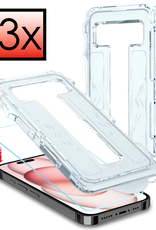 NoXx Screenprotector Geschikt voor iPhone 15 Pro Max Screenprotector Met Montage Frame Hybrid Flexibel Glass Full Cover - 3 PACK