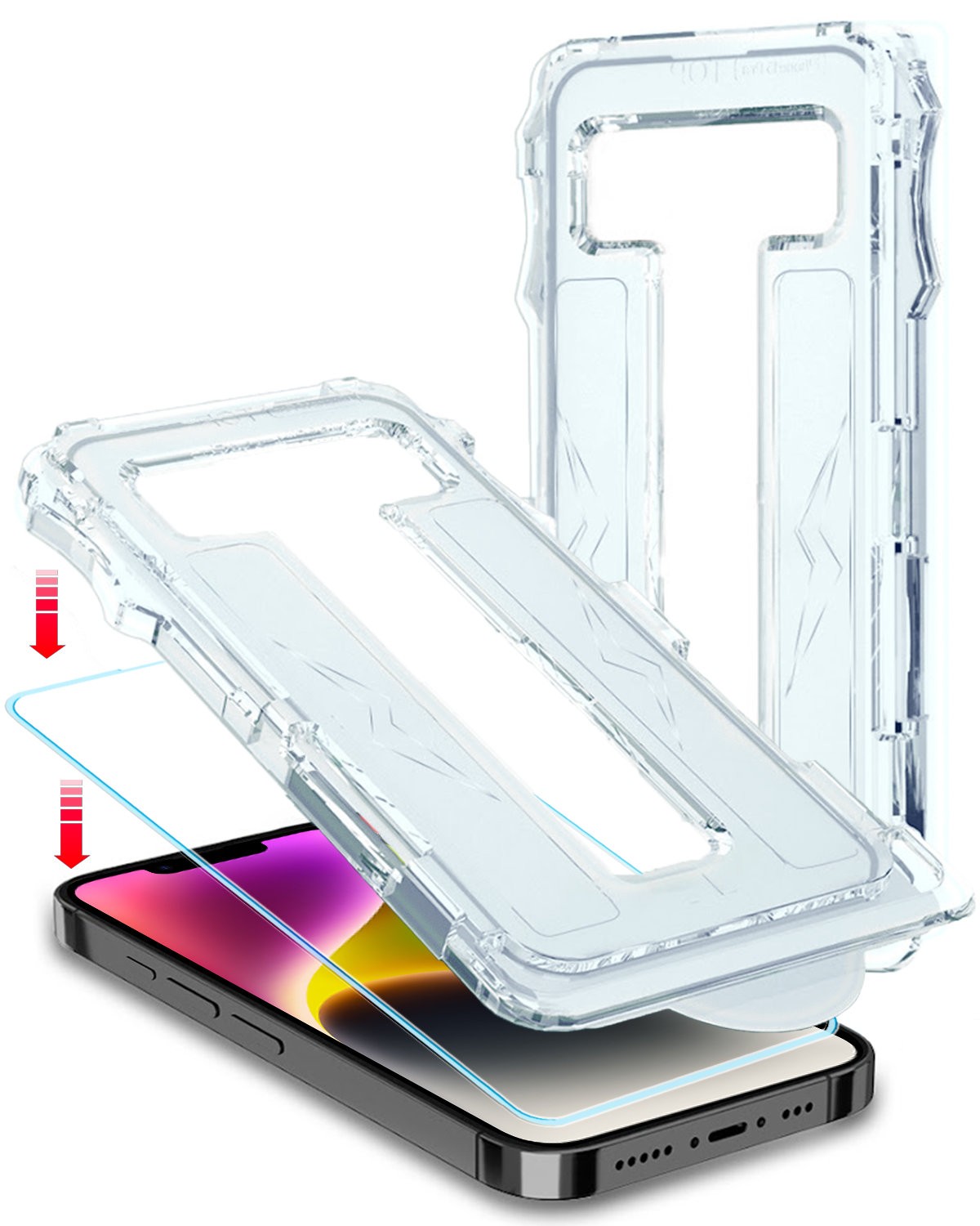 NoXx Screenprotector Geschikt voor iPhone 14 Screenprotector Met Montage Frame Hybrid Flexibel Glass Full Cover