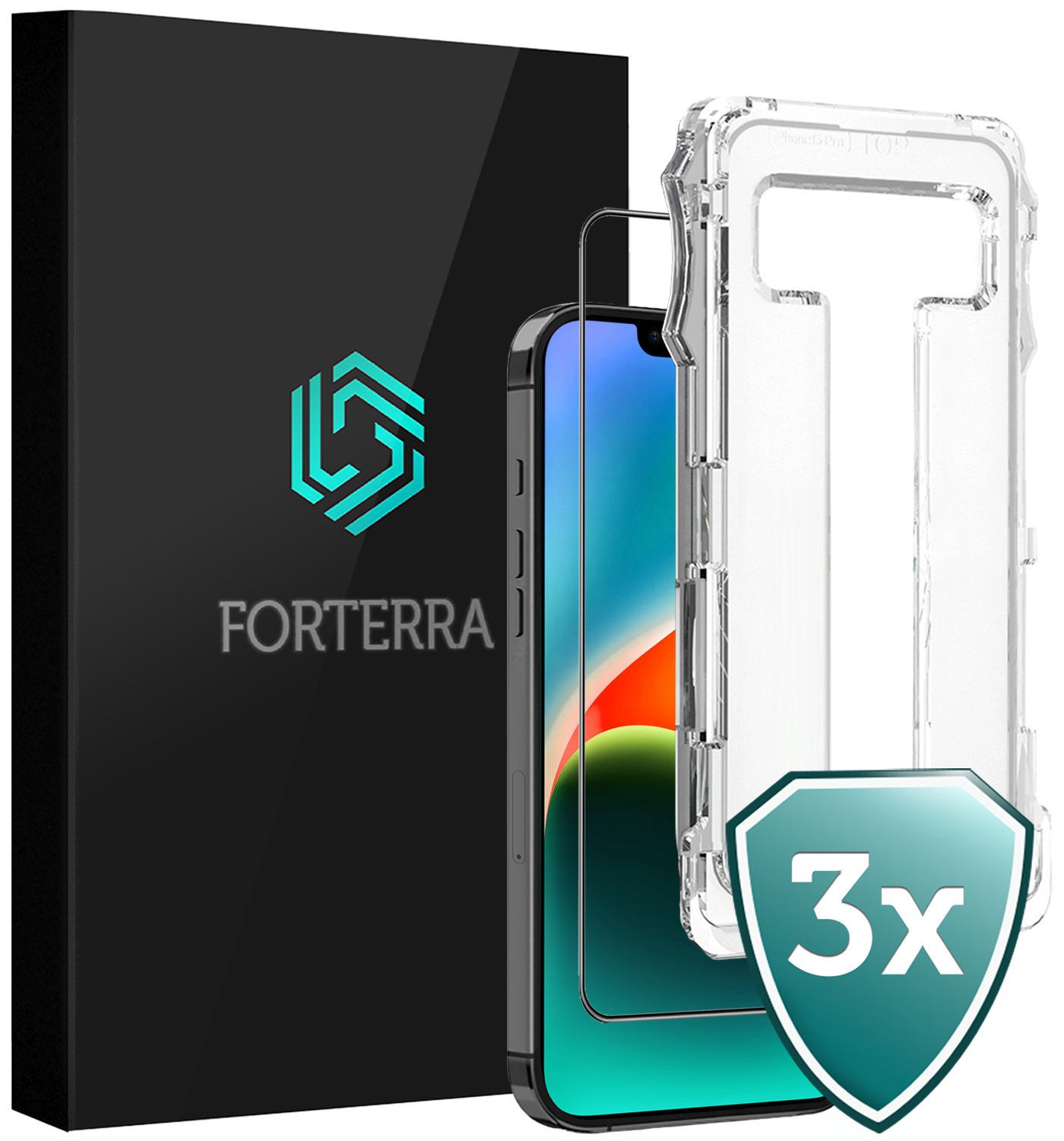 Forterra Screenprotector Geschikt voor iPhone 14 Screenprotector Met Installatie Kit Flexibel Hybrid Full Cover - Screen Protector Geschikt voor iPhone 14 Screenprotector Met Montage Frame Buigbaar Glas - 3 PACK